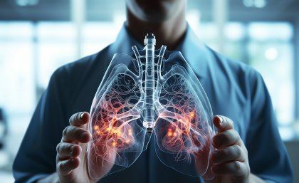 Image: Adobe A man holds an animated model of a lung
